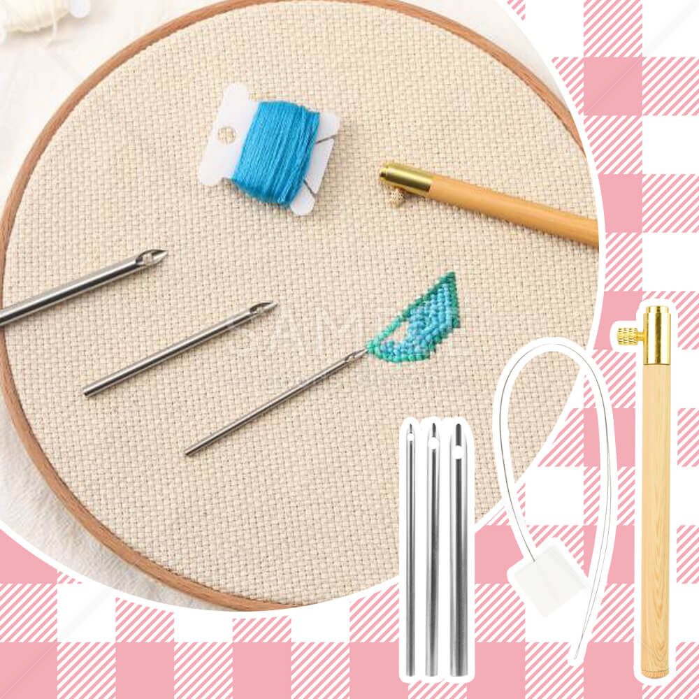 パンチニードル DIY ハンドメイド ハンドクラフト 刺繍 手芸用 針 ３本セット 糸通し付き 調整可能 計と フリーステッチ クラフト 刺繍ツール パンチ針